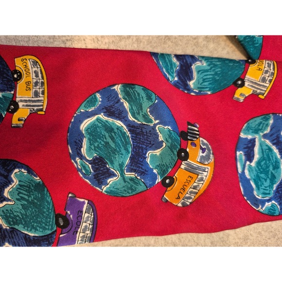 Save the Children Silk Tie World Map School Buses Novelty Print Menswear - Picture 7 of 9